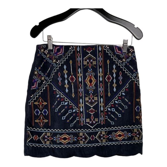 Francesca's Womens Blue Rain‎ Corduroy Mini Skirt Size M Embroidered Boho  NWT - Picture 1 of 4